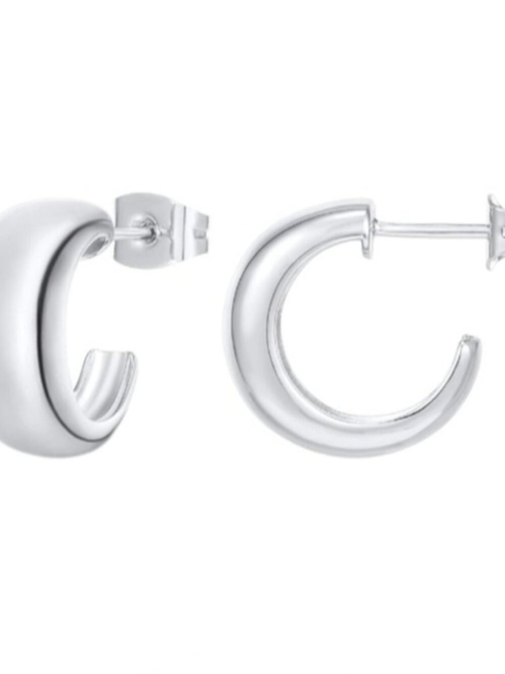 14K White Gold Plated Thick Huggie Wide Round Hoop Earrings